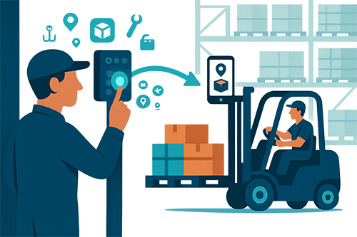 Un opérateur réalise une demande d'approvisionnement en bord de ligne via une borne d'appel logistique