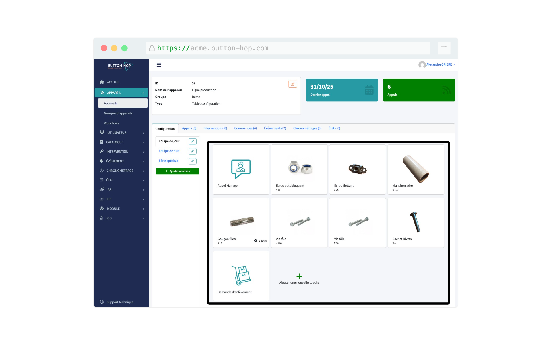 Interface de configuration web Virtual Button Board