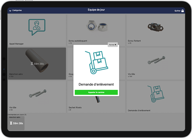 Interface Virtual Button Board sur tablette industrielle